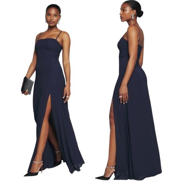 Reformation Dresses & Skirts - NEW Reformation Ingrid Dress Navy Bridesmaid Gown with Slit Removable Straps 2